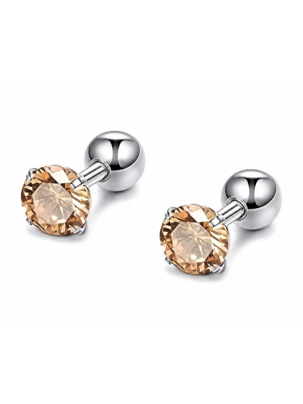 16G 6mm Light Orange CZ Stud Earrings Stainless Steel Cartilage Lobe